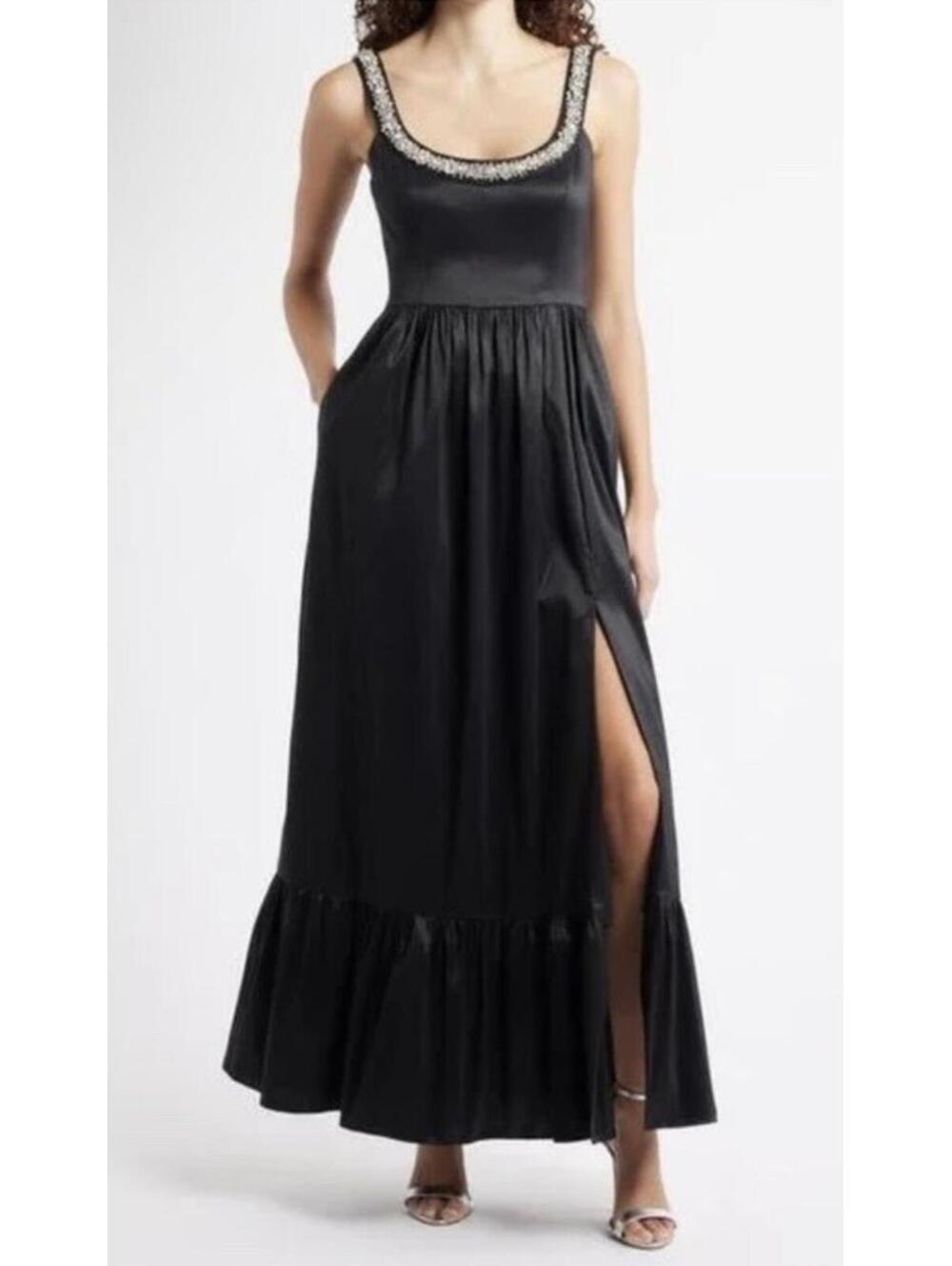 New Hutch Ericha Crystal Embellished Satin Gown In Black Sz 14 $350 - Picture 2 of 16